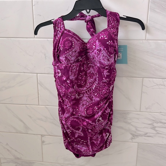 NWT-Bal Harbour Retro Berry Halter Swimsuit - Picture 2 of 5